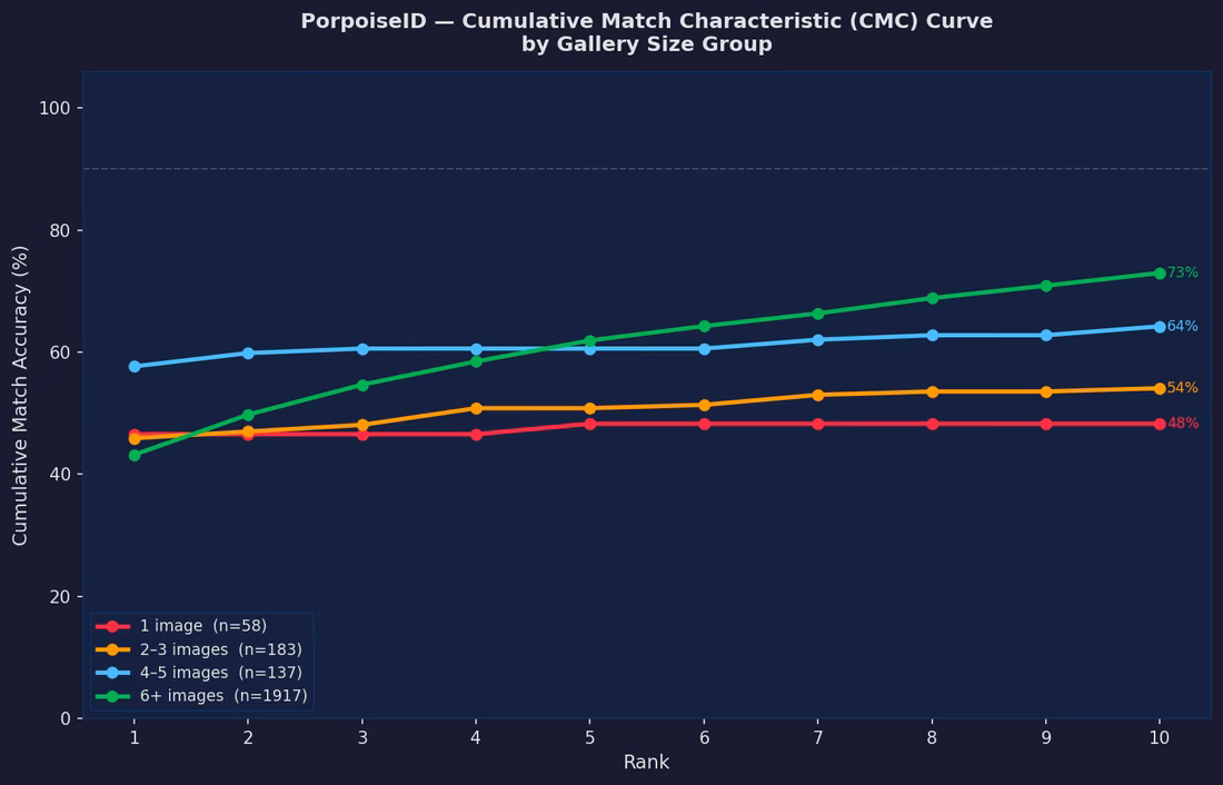 Cumulative match characteristic curves for the re-identification model